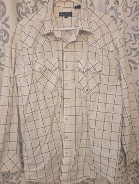 Roper Cream Shirt with Navy Windowpane Plaid